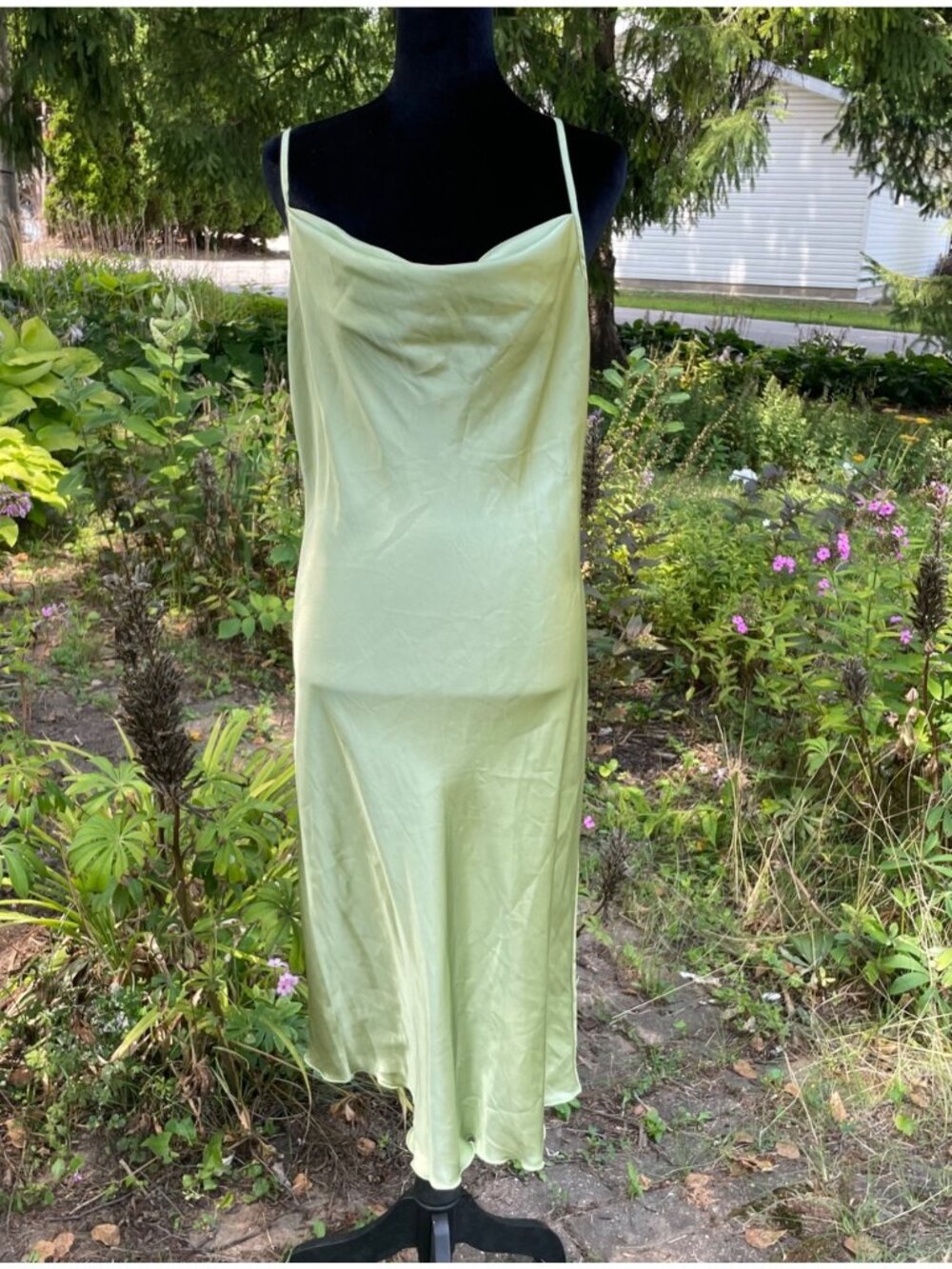 Vintage Y2K Bebe Slip Dress Sage Green Satin M Made in USA Hoco Formal Elegant